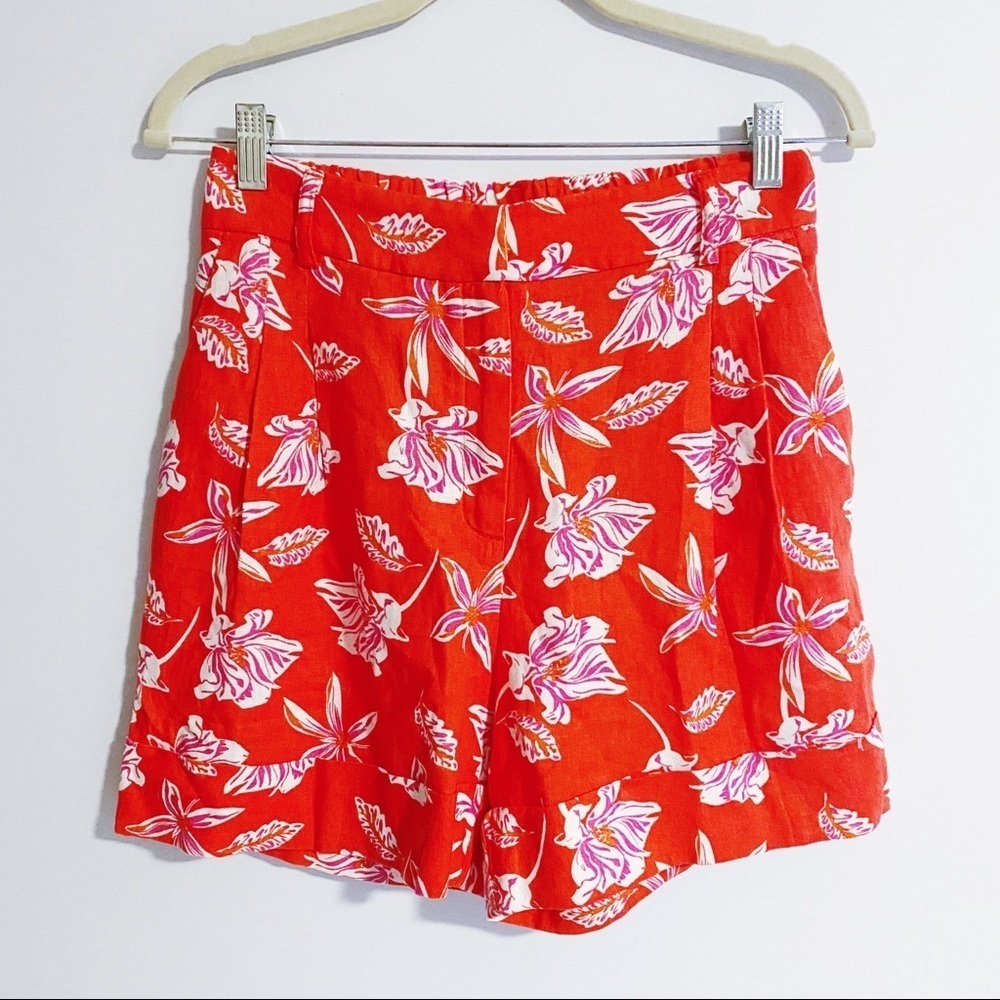 Joie - High Waisted Red Floral Shorts